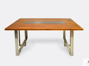Tisch mit Eiche Tischplatte und verchromte Beinen MOCCA