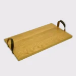 Dębowa taca deska ze uchwytami skórzanymi