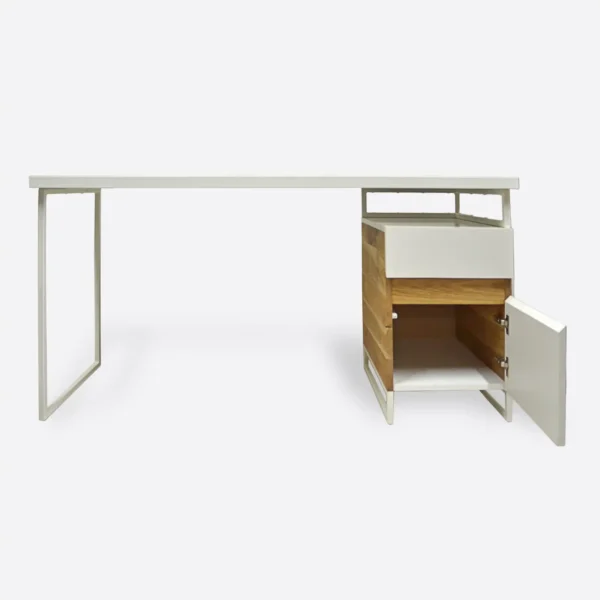 Weißer Schreibtisch mit Container auf metallenen Beinen DORIS