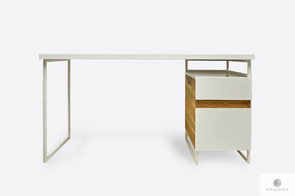 Modern weiß Schreibtisch mit Massivholz auf Metallbeinen DORIS