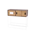 Drewniany pomocnik stolik ekspozycyjny na metalowych nogach DENIS