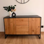 Loftowa komoda dębowa w industrialnym stylu ADEO III czarna płyta czarna stal, lakier naturalny (1)