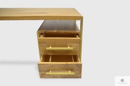 Schreibtisch aus Massivholz mit Schubladen mit goldenen Metallbeine GERDA