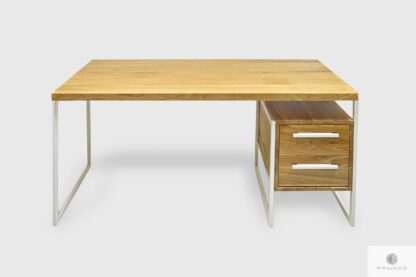 Industrialne biurko z litego drewna z szufladami na metalowych nogach GERDA