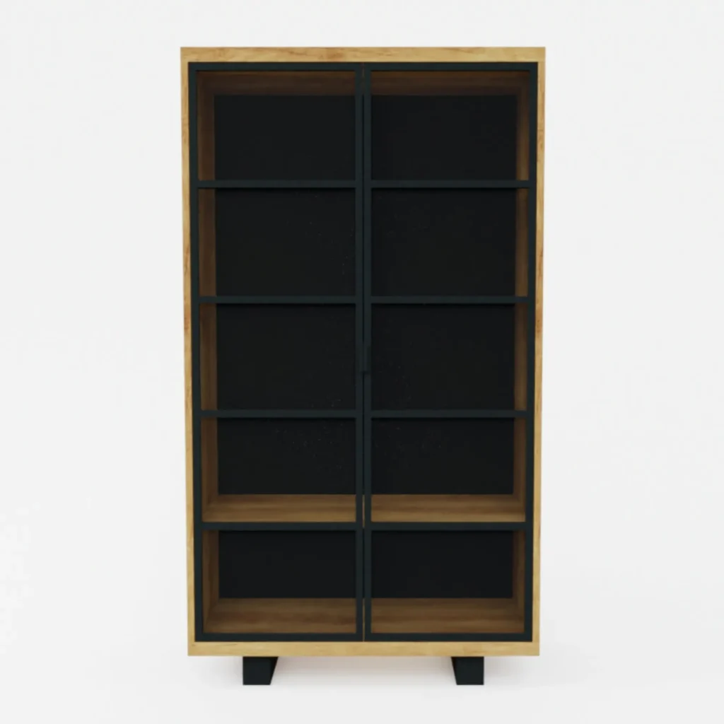 Nowoczesna witryna dębowa z półkami i szklanymi drzwiami DELIO II