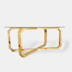 Designerski stół ze szklanym blatem i drewnianą podstawą OMNIS