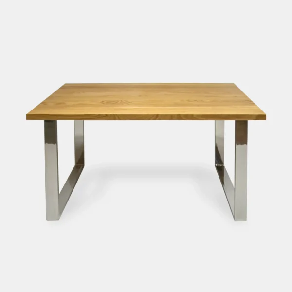 Eichenholztisch mit Beinen aus poliertem rostfreiem Edelstahl INOX SILVERADO