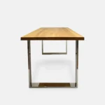 Eichenholztisch mit Beinen aus poliertem rostfreiem Edelstahl INOX SILVERADO