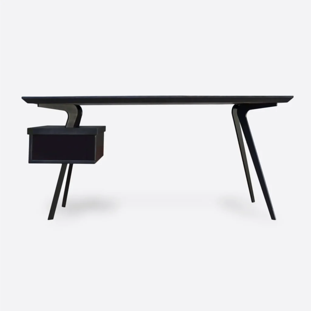 Designer-Schreibtisch mit einer Schublade und einer Ledereinlage, schwarz lackiert VITA 4