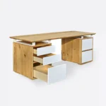 Schreibtisch mit Holzplatte - weiße Fronten aus Holzfaserplatte DORIS I