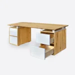Schreibtisch mit Holzplatte - weiße Fronten aus Holzfaserplatte DORIS I