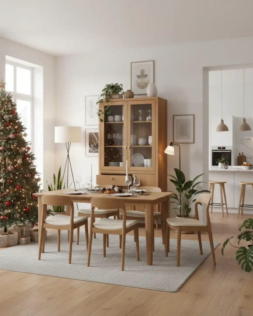 stół dębowy i witryna świąteczna aranżacja(4)